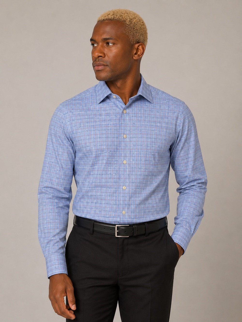 Charles Tyrwhitt Blue Windowpane Dress Shirt 15.5 - Picture 2 of 10